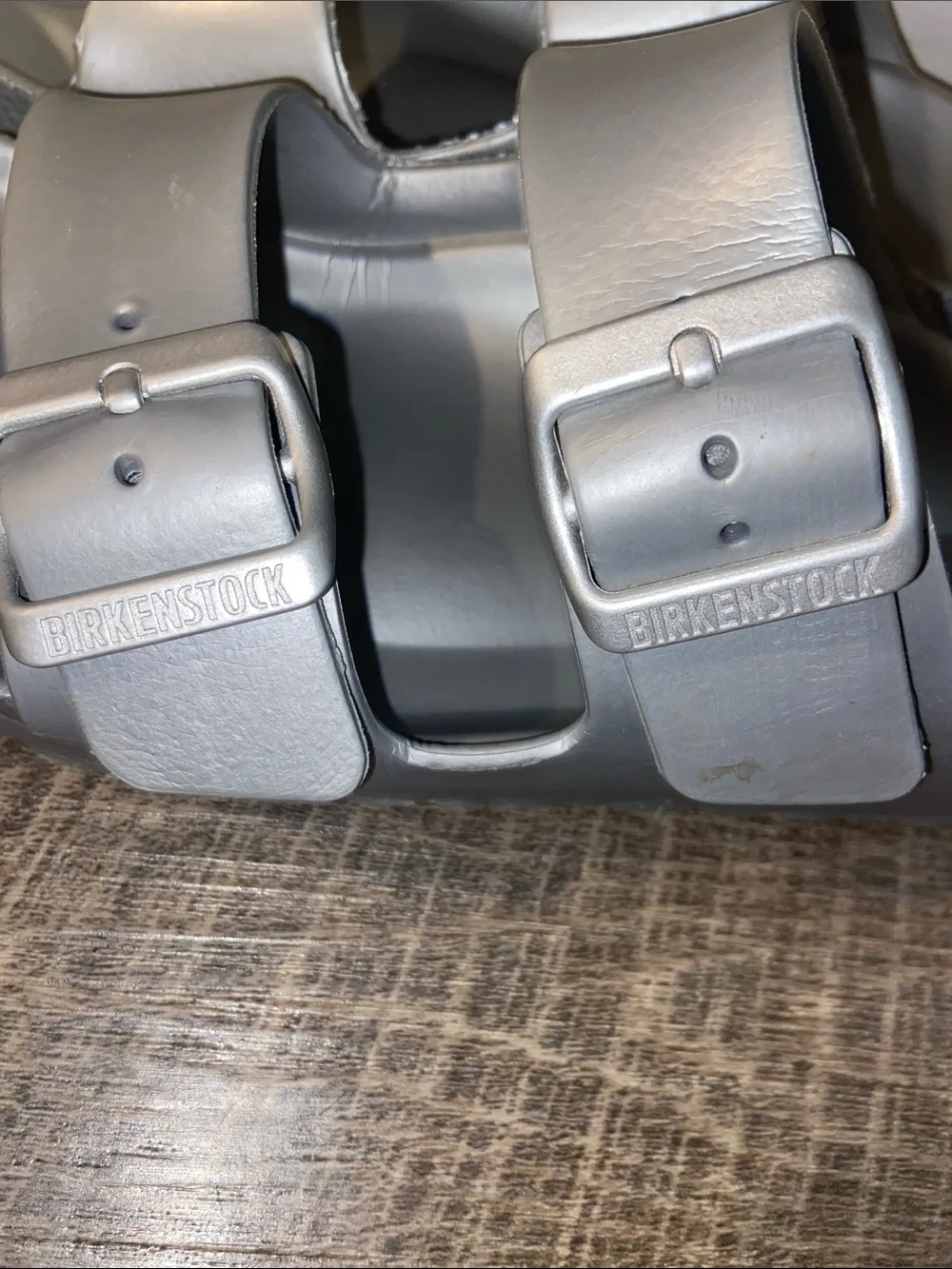 Birkenstock Silver Double-Buckle Slide Sandals